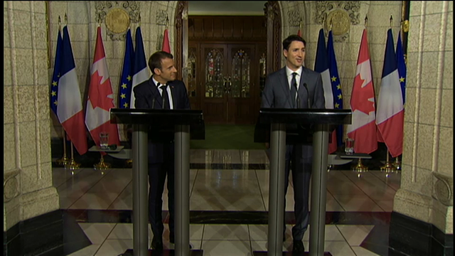 Headline Politics : Justin Trudeau and Emmanuel Macron Speak with Reporters in Ottawa