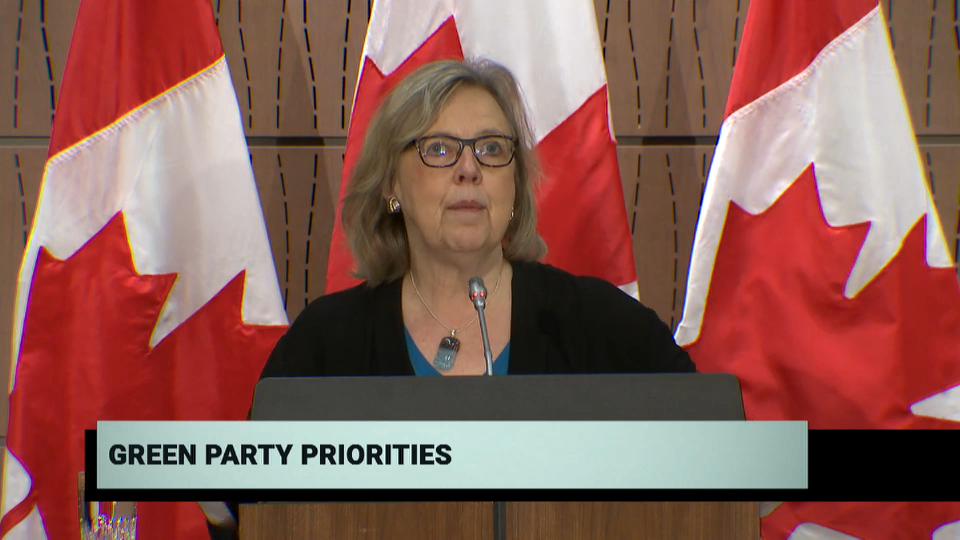 Headline Politics : Green Party Parliamentary Leader Elizabeth May Speaks with Reporters