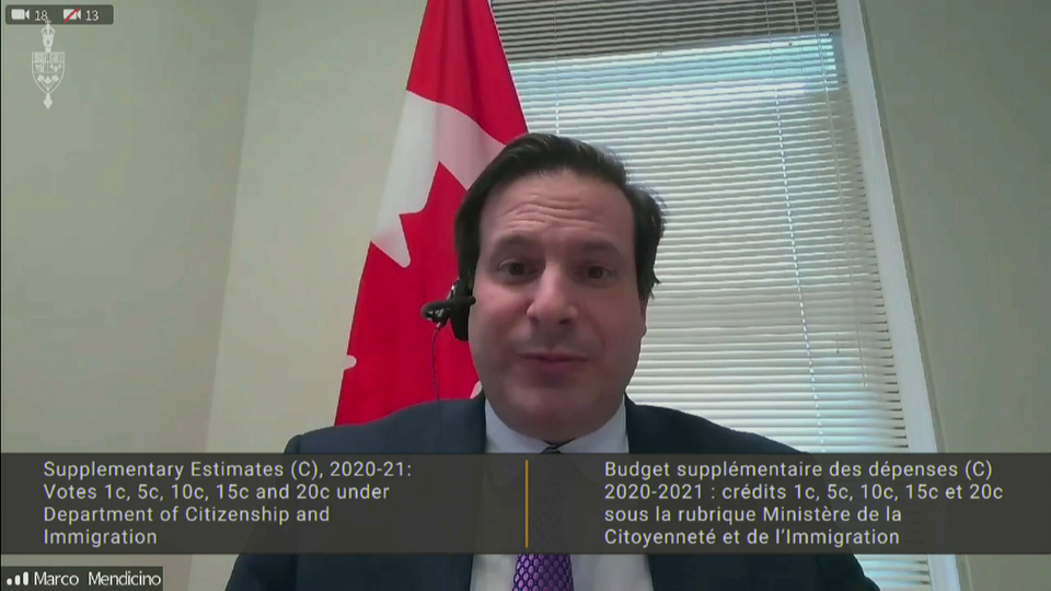 In Committee from the House of Commons : Immigration Minister Marco Mendicino on Department Spending Plans