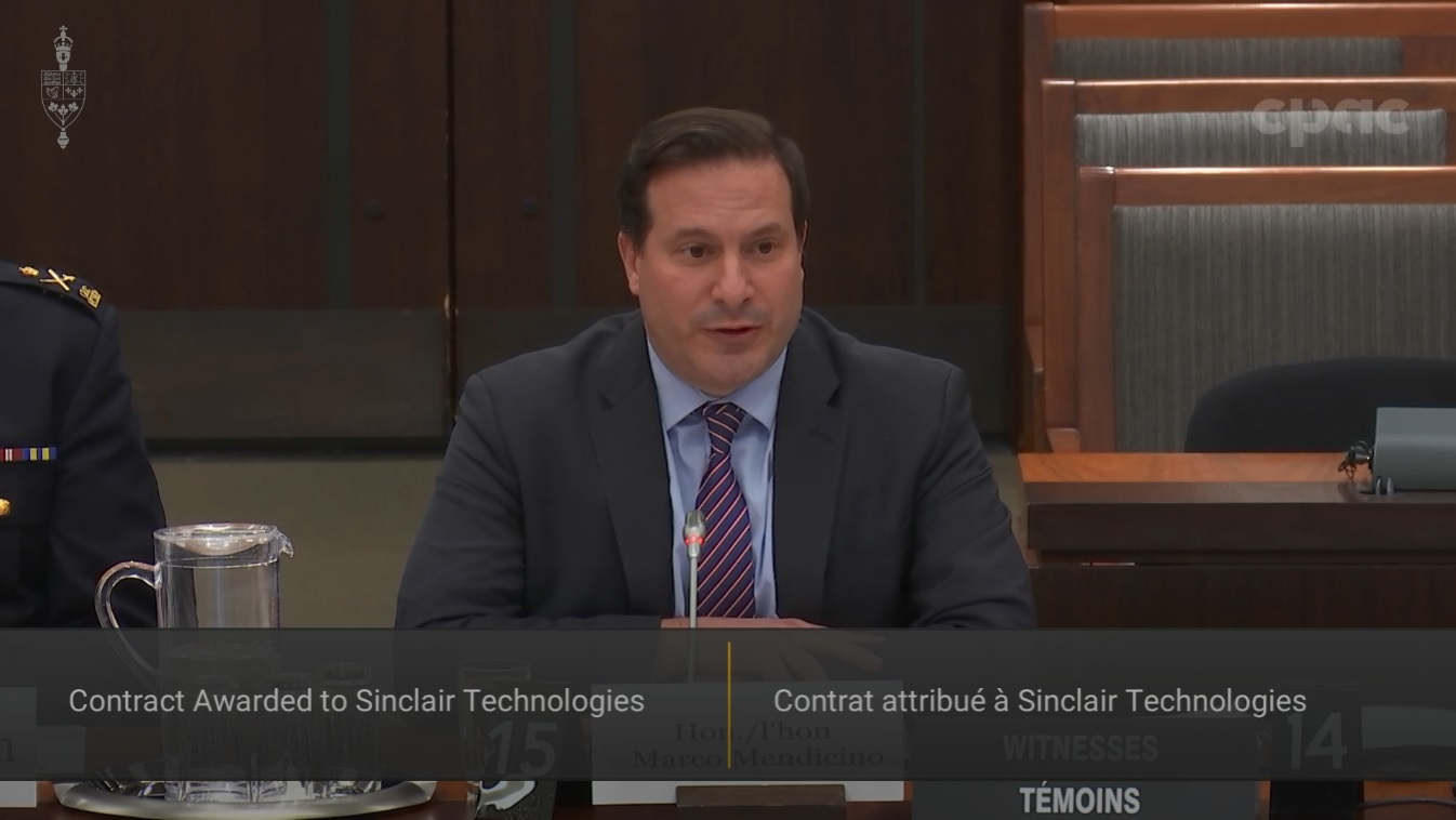 In Committee from the House of Commons : Public Safety Minister Mendicino on RCMP Contract with Sinclair Technologies