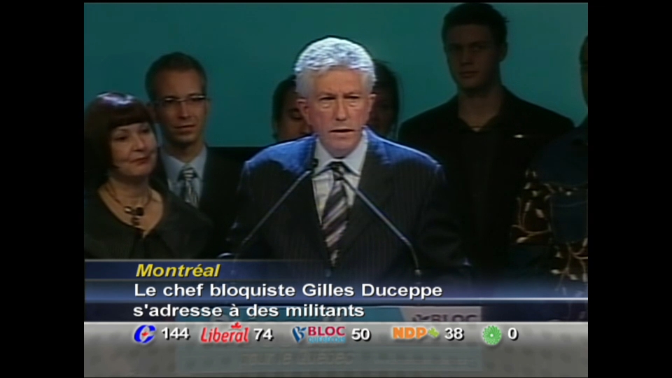 Émission spéciale : Vote 2008 – Gilles Duceppe s'adresse à ses partisans lors de la soirée électoral